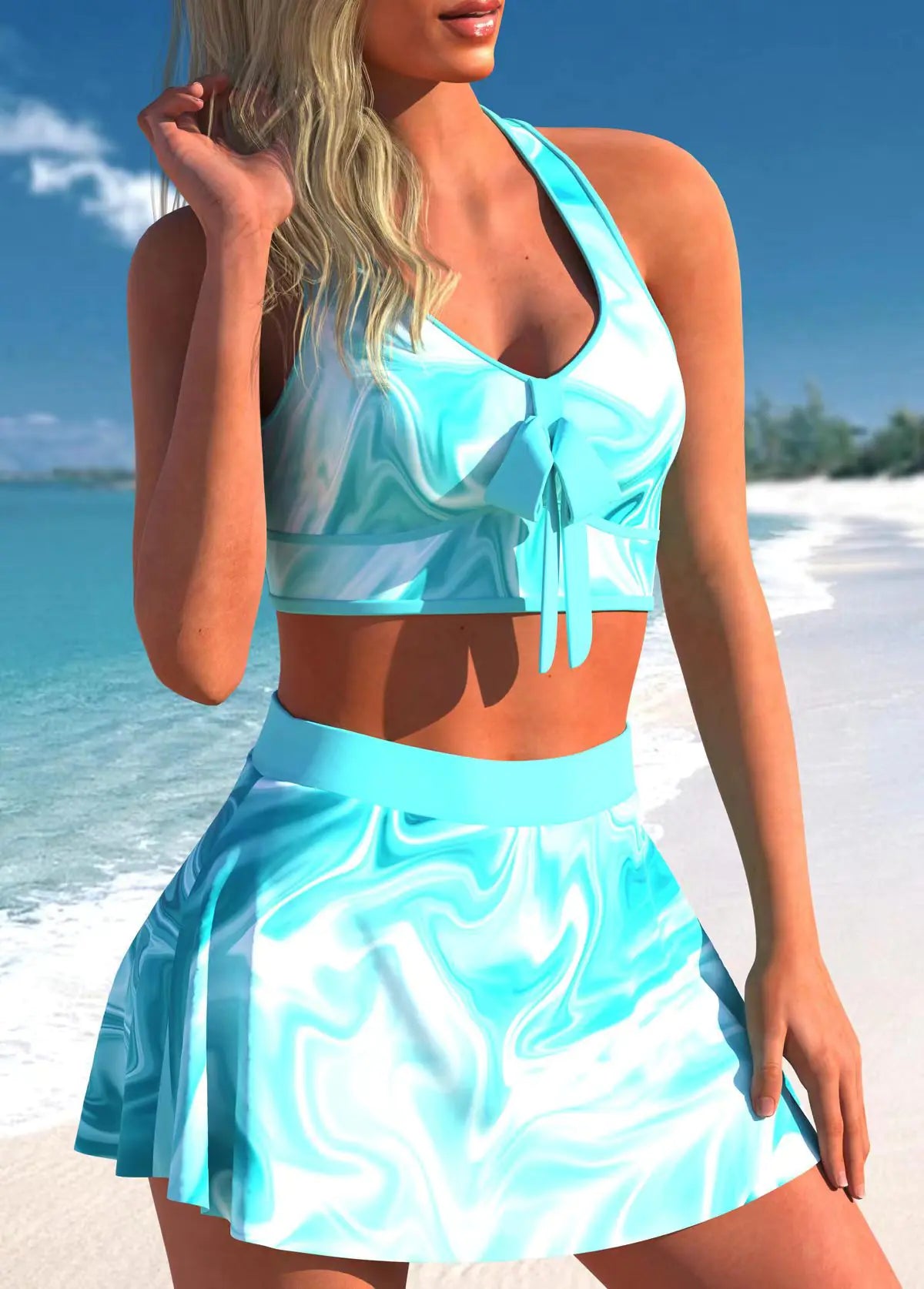 Conservative Large Print Split Swimwear Skirt