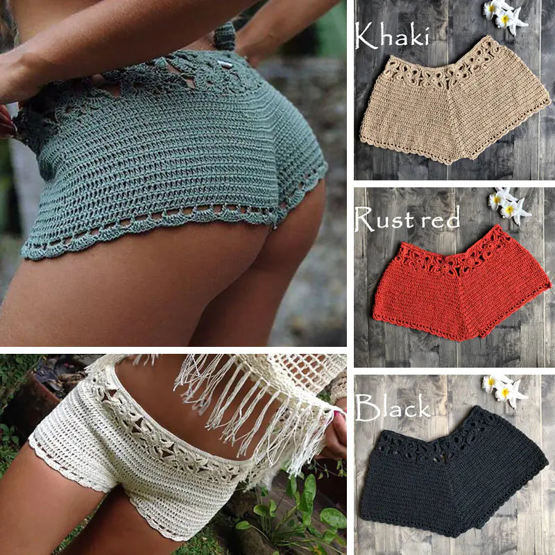Handmade Crochet Cotton Beach Shorts Swimwear