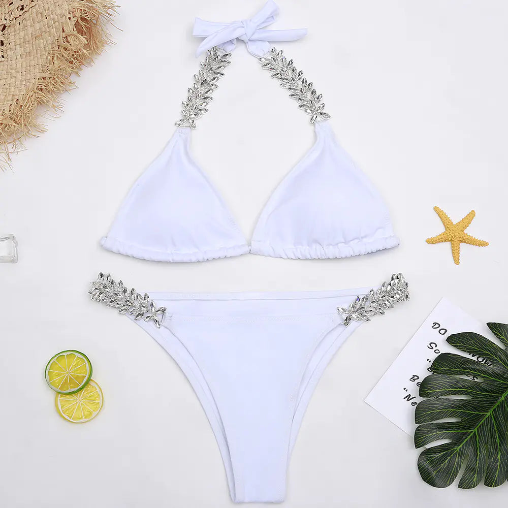 Crystal Diamond Strappy Swimsuit Swimwear Set