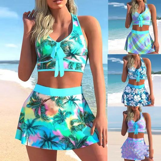 Conservative Large Print Split Swimwear Skirt